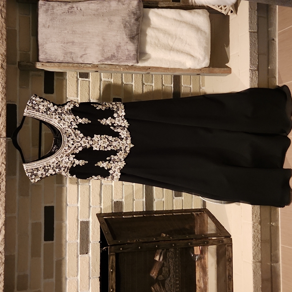 J Kara Beaded Full-length Mock 2 Piece Dress